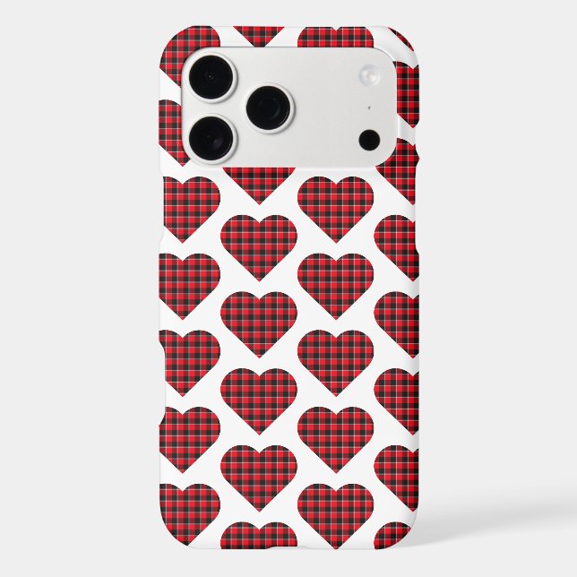 Heart Shaped Plaid Red Black Buffalo iPhone Case (Verso)