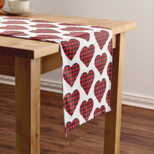 Heart Shaped Plaid Red Black Buffalo Table Runner