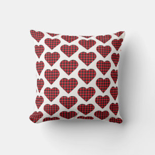 Heart Shaped Plaid Red Black Buffalo Throw Pillow