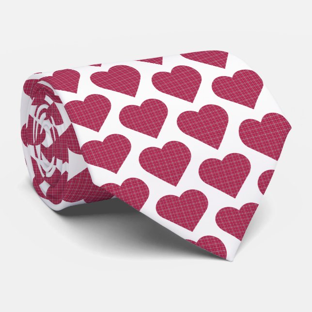 Heart Shaped Plaid Red Pink Neck Tie (Rolled)
