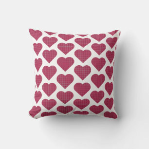 Heart Shaped Plaid Red Pink  Throw Pillow