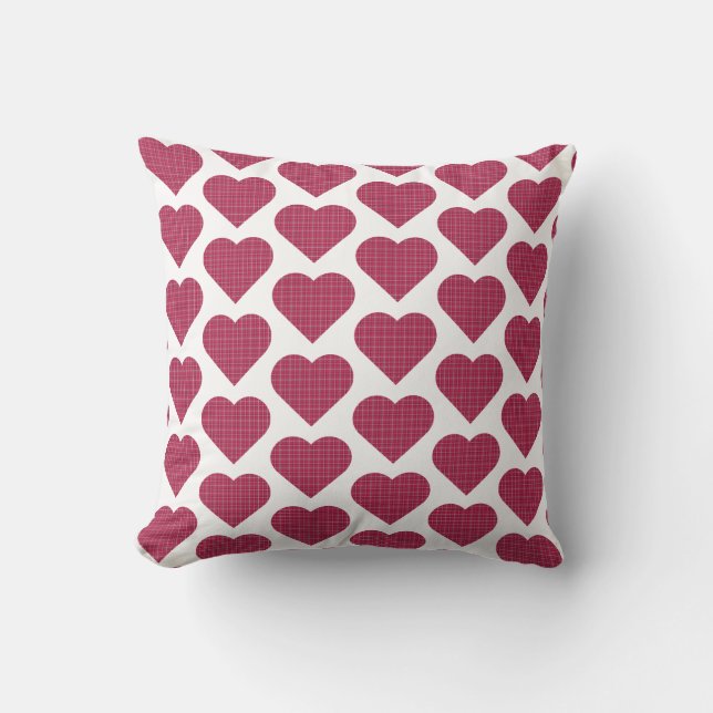 Heart Shaped Plaid Red Pink  Throw Pillow (Front)