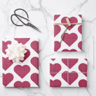 Heart Shaped Plaid Red Pink Wrapping Paper Sheet