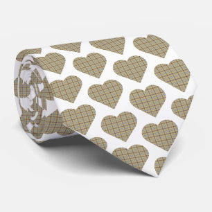 Heart Shaped Plaid Tan Blue White Neck Tie