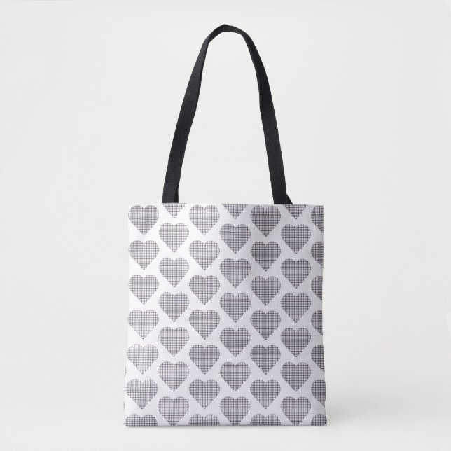 Heart Shaped Plaid White Blue Classic Tote Bag (Front)
