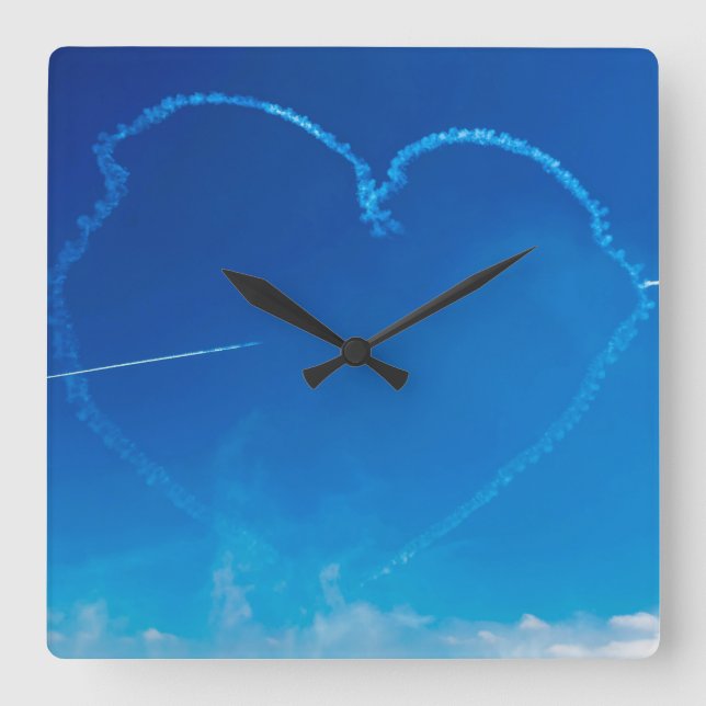 Heart-shaped plane trails square wall clock (Front)