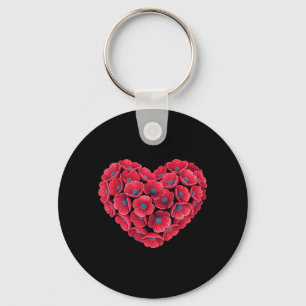Heart Shaped Poppy Flower Memorial Day Veterans Keychain