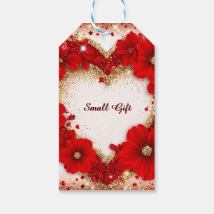 Heart-Shaped Red Floral Frame with Glitter Gift Tags