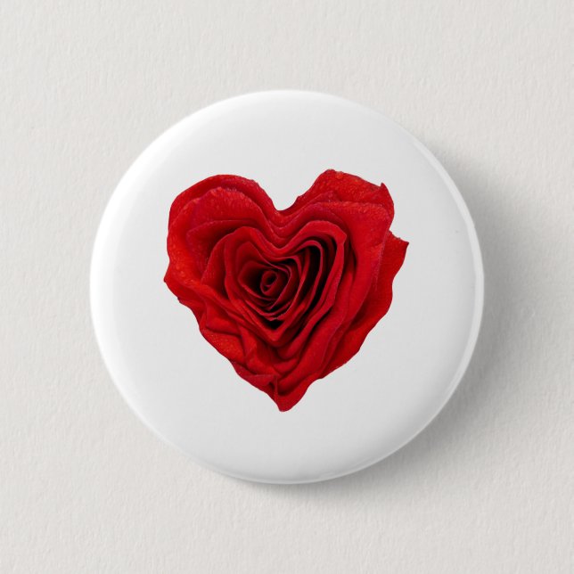 Heart-Shaped Red Rose 2 Inch Round Button (Front)