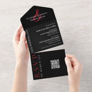 Heart Shaped Red Rose- All in One Wedding Invite