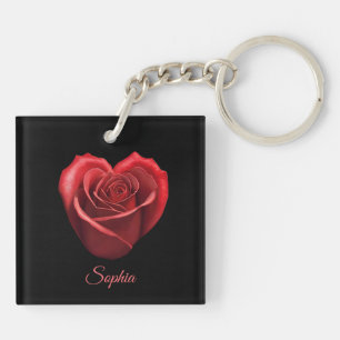 Heart Shaped Red Rose- Keychain