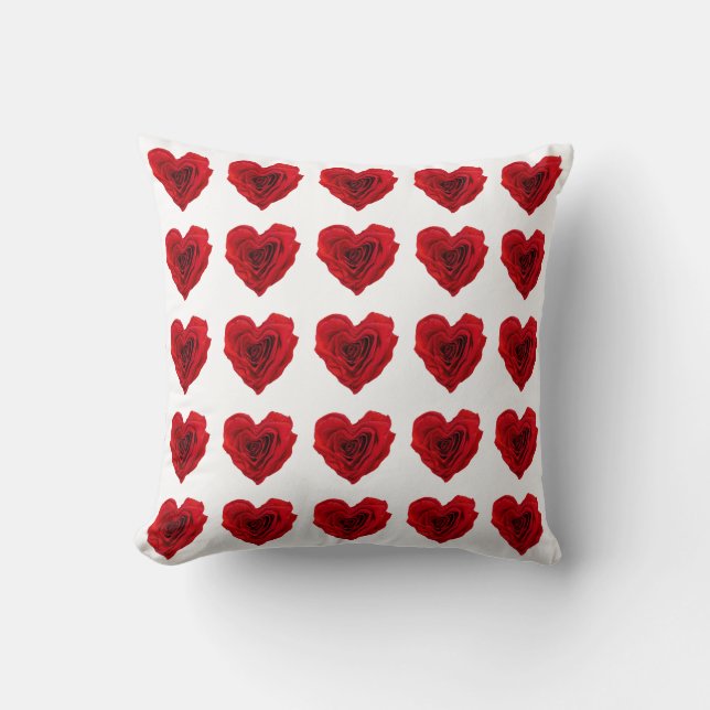 Heart-Shaped Red Rose Throw Pillow (Front)