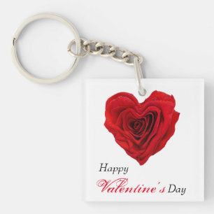 Heart-Shaped Red Rose Valentine's Day Keychain