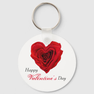 Heart-Shaped Red Rose Valentine's Day Keychain