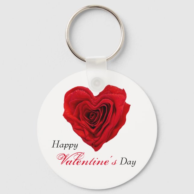 Heart-Shaped Red Rose Valentine's Day Keychain (Front)