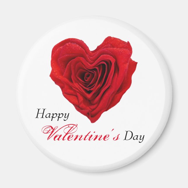 Heart-Shaped Red Rose Valentine's Day Magnet (Front)