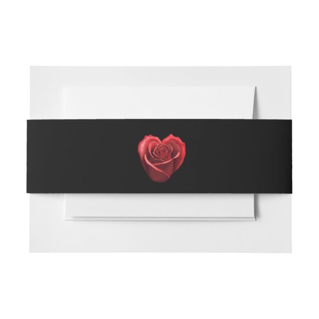 Heart Shaped Red Rose-Wedding- Invitation Belly Band (Front Example)