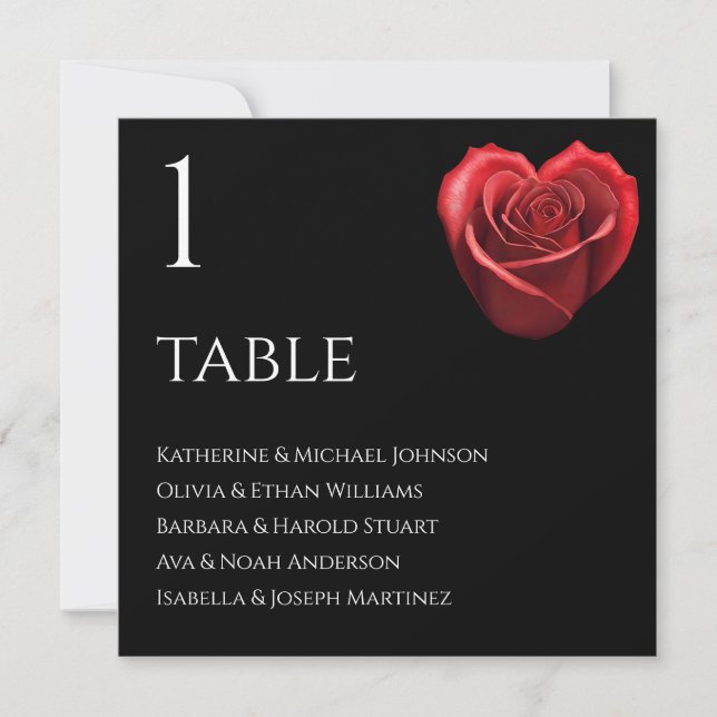 Heart Shaped Red Rose-Wedding Seating Chart- Invitation (Front)