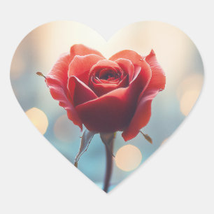 Heart-Shaped Red Rose with Dreamy Bokeh Background Heart Sticker
