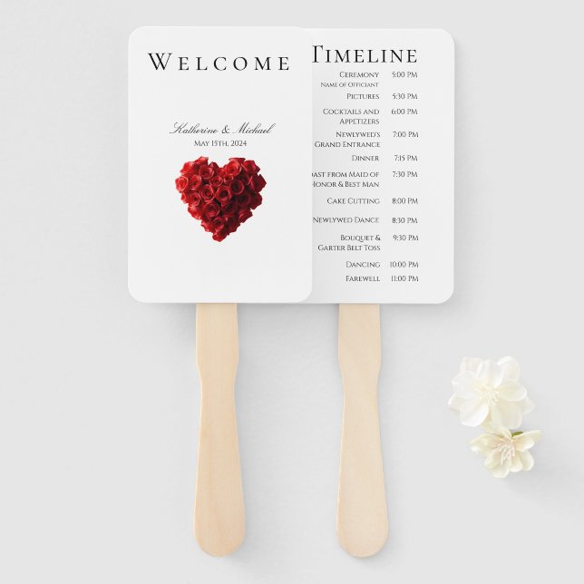 Heart Shaped Red Roses-Wedding- Hand Fan (Front and Back)