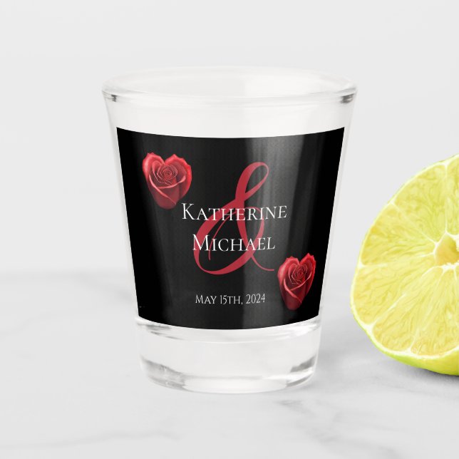 Heart Shaped Red Roses-Wedding-Money/shot Dance- Shot Glass (Front)