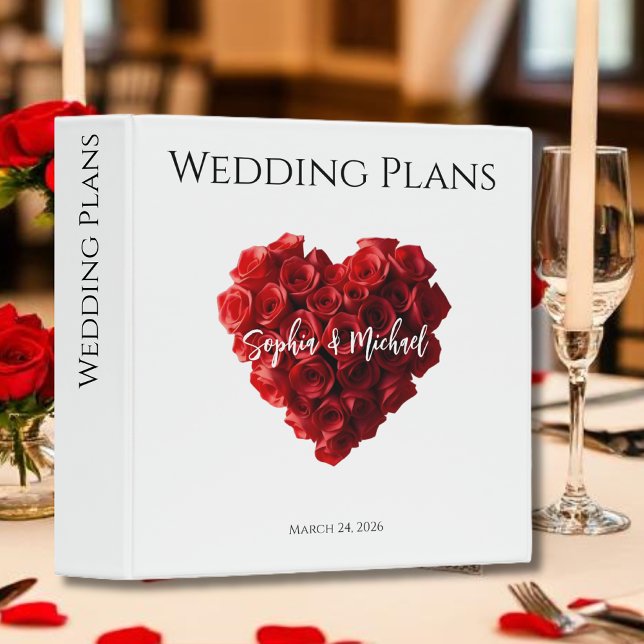 Heart Shaped Red Roses-Wedding Plans- Binder (Heart Shaped Red Roses-Wedding Plans- 3 Ring Binder)