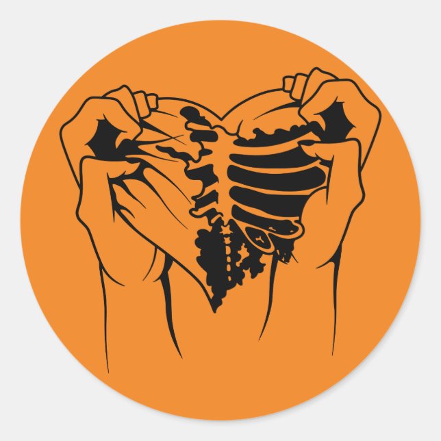 Heart-Shaped Ribcage Halloween Sticker (Front)