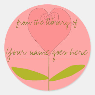 Heart Shaped Rose Bookplate Classic Round Sticker