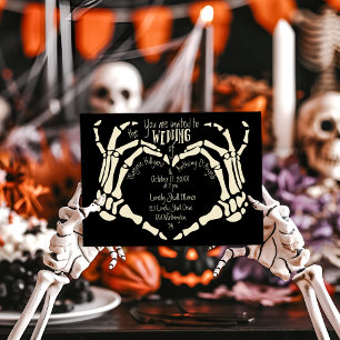 Heart Shaped Skeleton Hands Creepy Goth Wedding Invitation