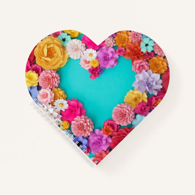 Heart Shaped Spiral Bound Notebook - Paper Flowers (Front)