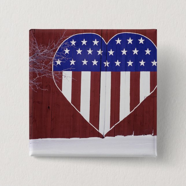 Heart-Shaped Stars and Stripes 2 Inch Square Button (Front)