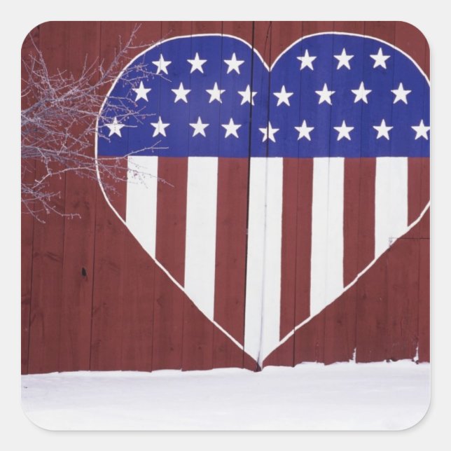 Heart-Shaped Stars and Stripes Square Sticker (Front)