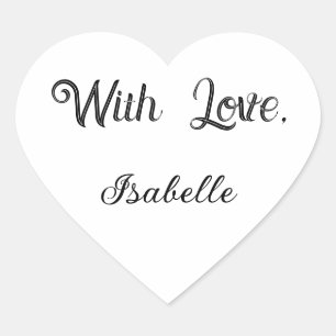 Heart-shaped sticker saying "With Love"