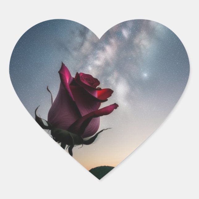 Heart Shaped Sticker With Rose & Stars (Front)