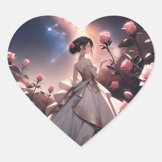 Heart Shaped Sticker's Bride With Pink Rose's Sticker (Front)