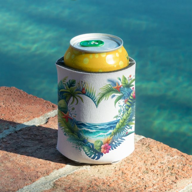 HEART SHAPED SUMMER BEACH SCENE CAN COOLER (In Situ Pool)