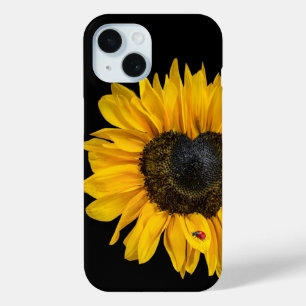 Heart-Shaped Sunflower With Ladybug iPhone 15 Case