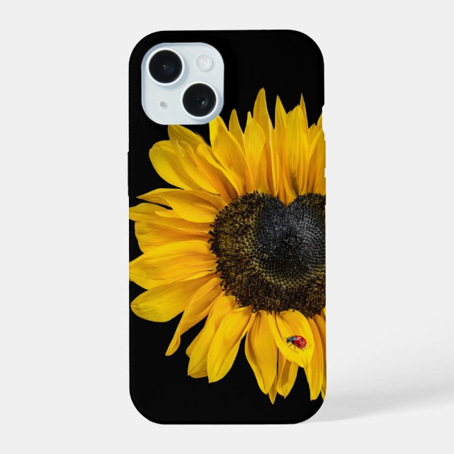 Heart-Shaped Sunflower With Ladybug iPhone 15 Case (Back)