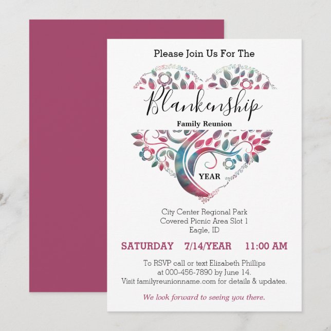 Heart Shaped Tree Family Reunion Template (Front/Back)