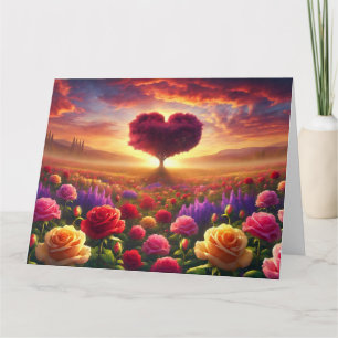 Heart Shaped Tree with Roses for Valentine's Day Card