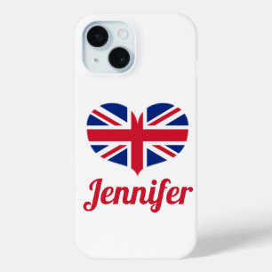 Heart Shaped UK Flag / Union Jack Personalized iPhone 15 Case