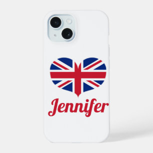 Heart Shaped UK Flag / Union Jack Personalized iPhone 15 Case