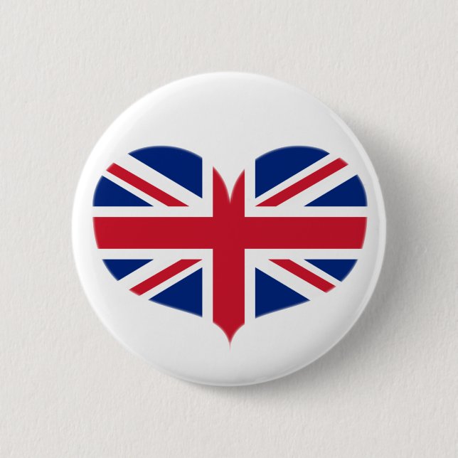 Heart Shaped United Kingdom Flag / Union Jack 2 Inch Round Button (Front)