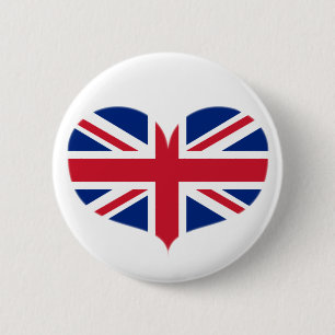 Heart Shaped United Kingdom Flag / Union Jack 2 Inch Round Button