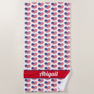Heart Shaped US Flag / Personalized Beach Towel
