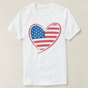 Heart Shaped USA Flag Design, Patriotic American T-Shirt