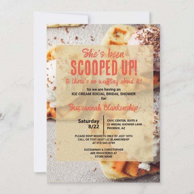 Heart Shaped Waffle Ice Cream Scoop Bridal Shower Invitation (Front)