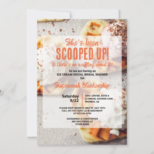Heart Shaped Waffle Ice Cream Scoop Bridal Shower Invitation (Front)