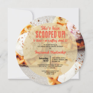 Heart Shaped Waffle Scooped Ice Cream Round Shower Invitation