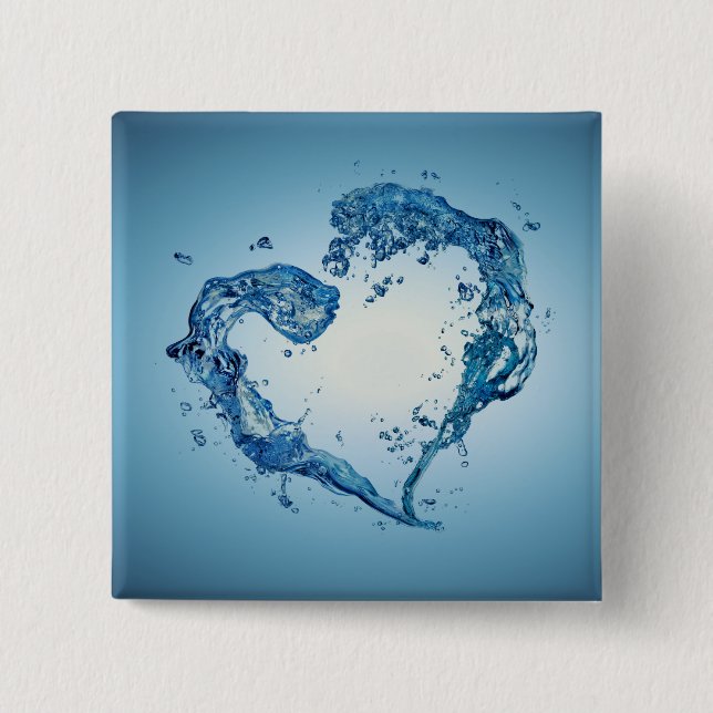 Heart-Shaped Water Splashes 2 Inch Square Button (Front)